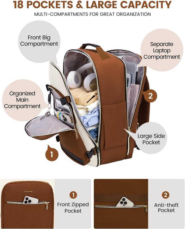 40L Travel Backpack Carry On TSA Approved 17in Laptop 3 Packing Cubes2