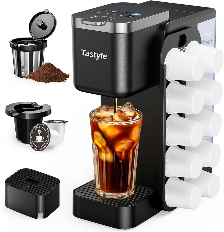Hot & Iced Coffee Maker K Cup & Grounds w/ Magnetic Pod Holder 40oz Black7