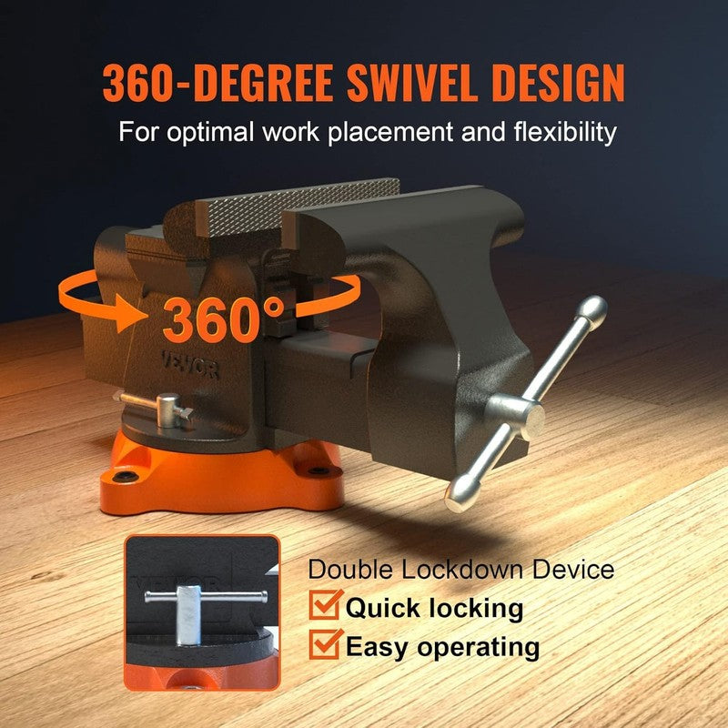 Bench Vise, 6 Inch Jaw Width 5.9 Inch Jaw Opening, 360 Degree Swivel Locking Bas4