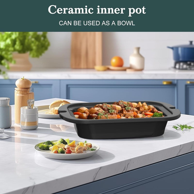 4QT Slow Cooker w/ Ceramic Nonstick Dish Temp Control Glass Lid1