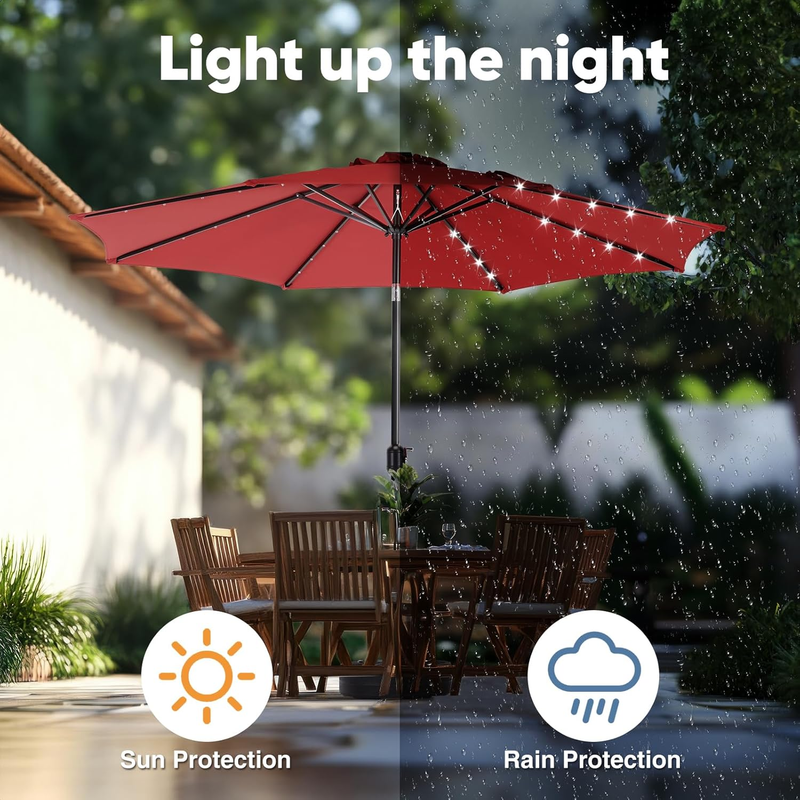 Outdoor 10FT Umbrella 32 LED Solar Light UV Resistant Tilt Market Umbrella5