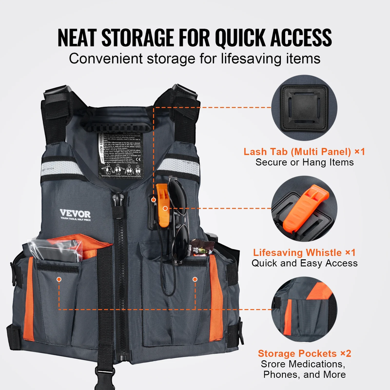 Life Vest for Watersports (PFD), Life Jacket with Waterproof Nylon & 110N Buoyan5
