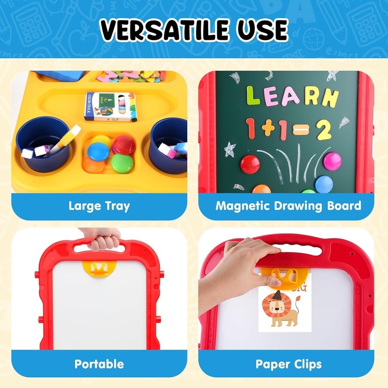 Art Easel for Kids, Adjustable Double-Sided with Chalk Board & Magnetic Whiteboa2