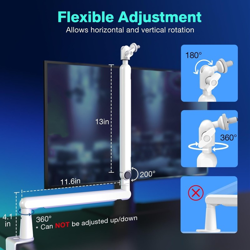 Low Profile White Boom Arm Mic Stand with Desk Clamp & Cable for Recording4