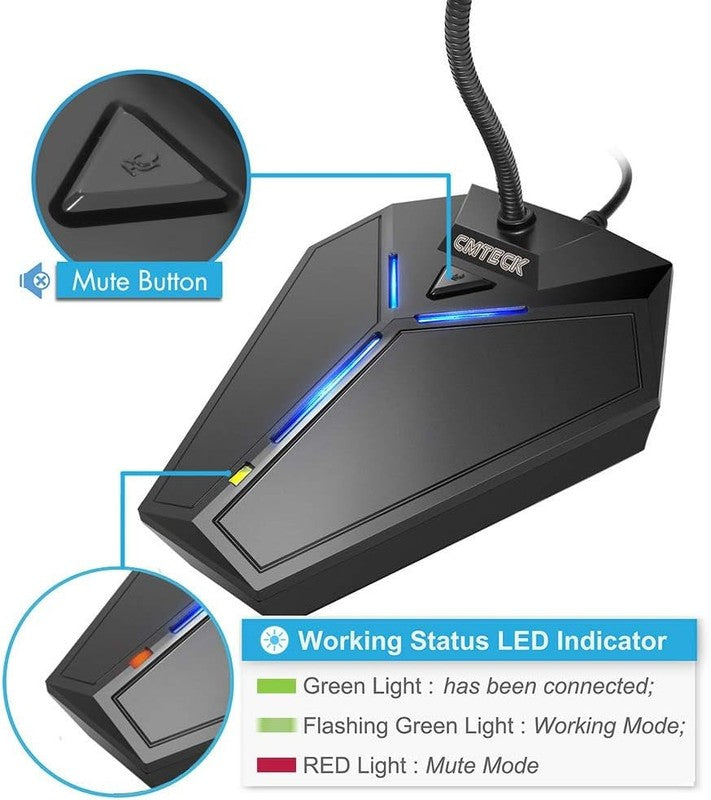 USB Computer Microphone, Plug & Play PC Laptop Mic w/ Mute Button LED, 1.8M2