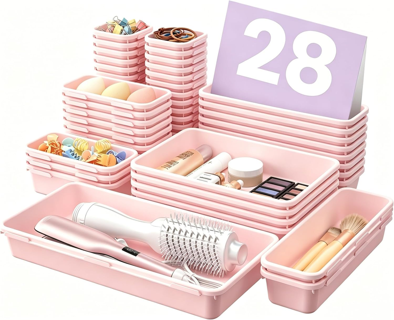Drawer Organizer Makeup Storage 5 Size Holds 177 Items Pink10