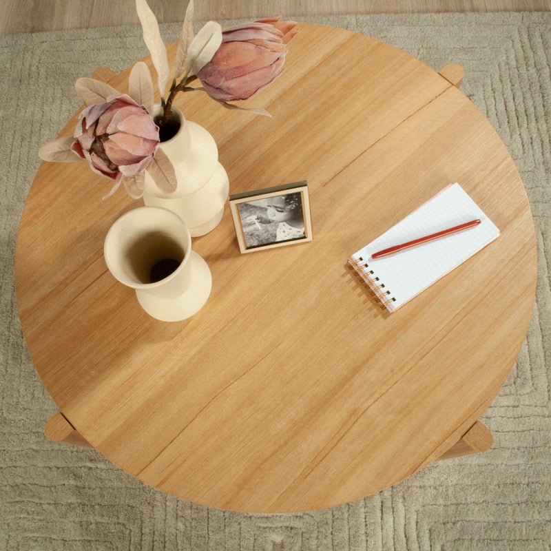 round Modern Dowel Coffee Table, Natural Teak Finish5
