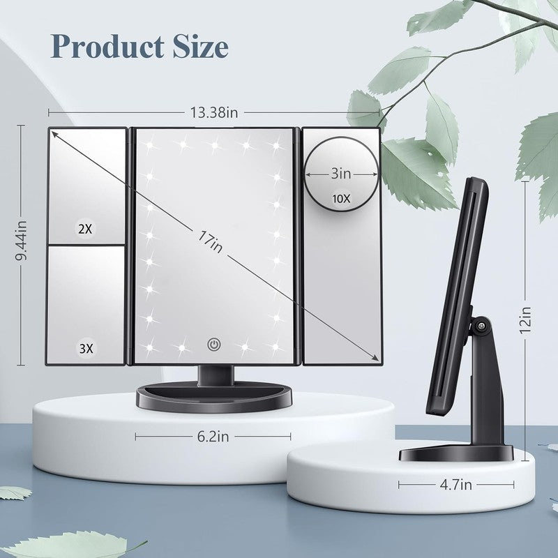 Vanity Mirror with Lights – Trifold, 2X 3X 10X Magnification Touch Control Black5