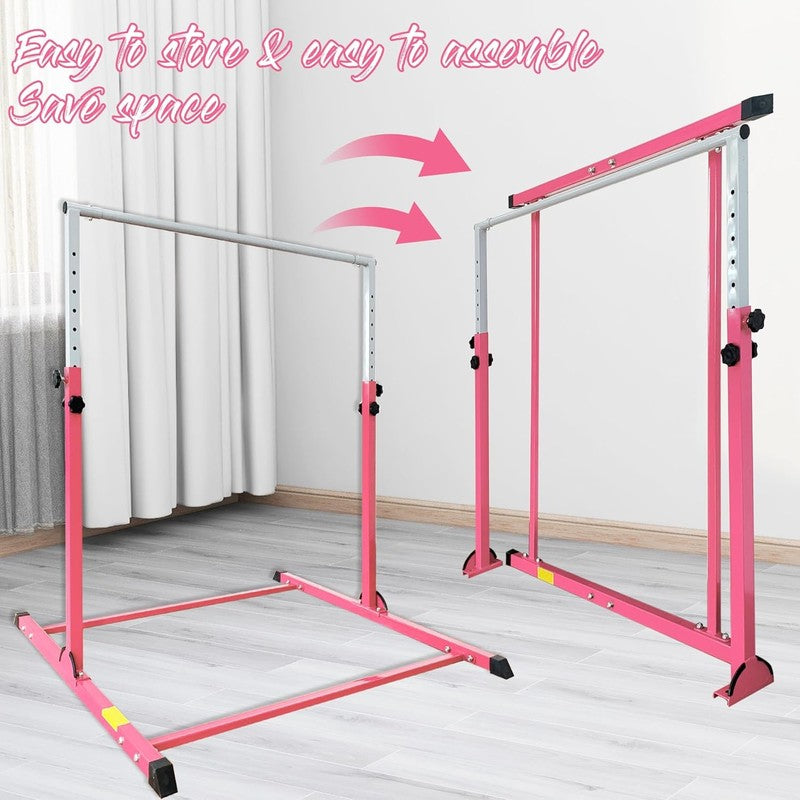 Kids Gymnastic Bar 4FT Wide 5FT Adjustable Kip Bar 350lb Home & Club Use5