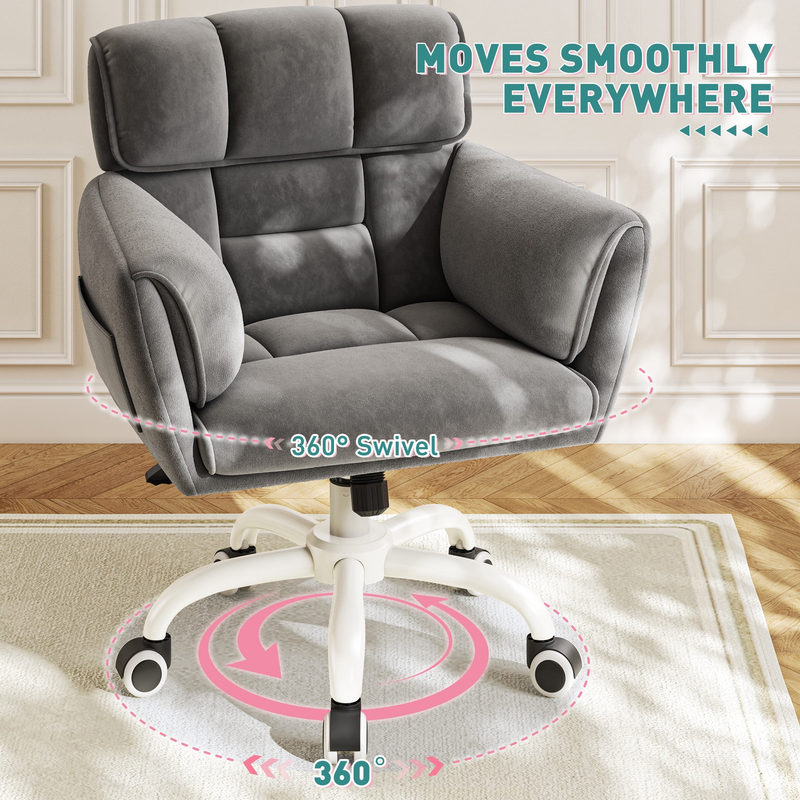Adjustable Office Chair with Wheels, Soft Touch Upholstered Desk Chair with Side5