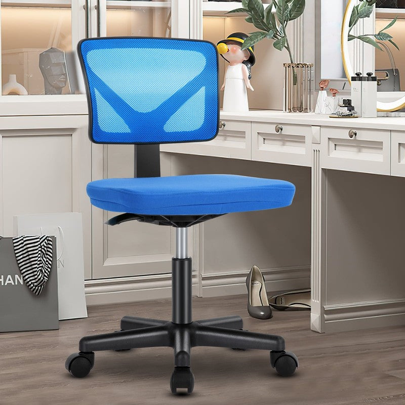 Home Office Desk Chair Armless Mesh Swivel Adjustable Low Back Blue6