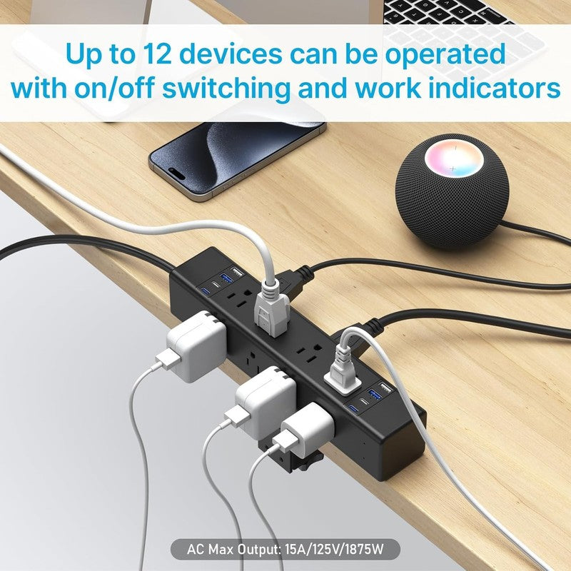 Desk Outlet Station 20W USB C Port. 12 Outlet Desktop Clamp Power Strip Surge Pr4