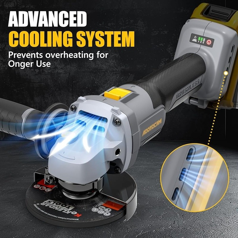 Cordless Angle Grinder 20V Brushless Motor 3 Speed Control Ergonomic Safety New7