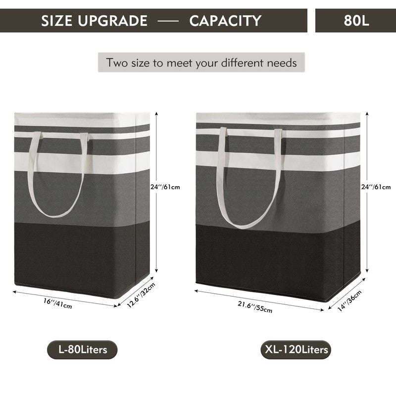 80L Freestanding Laundry Hamper w/ Handle, Cotton Basket – Gradient Grey2