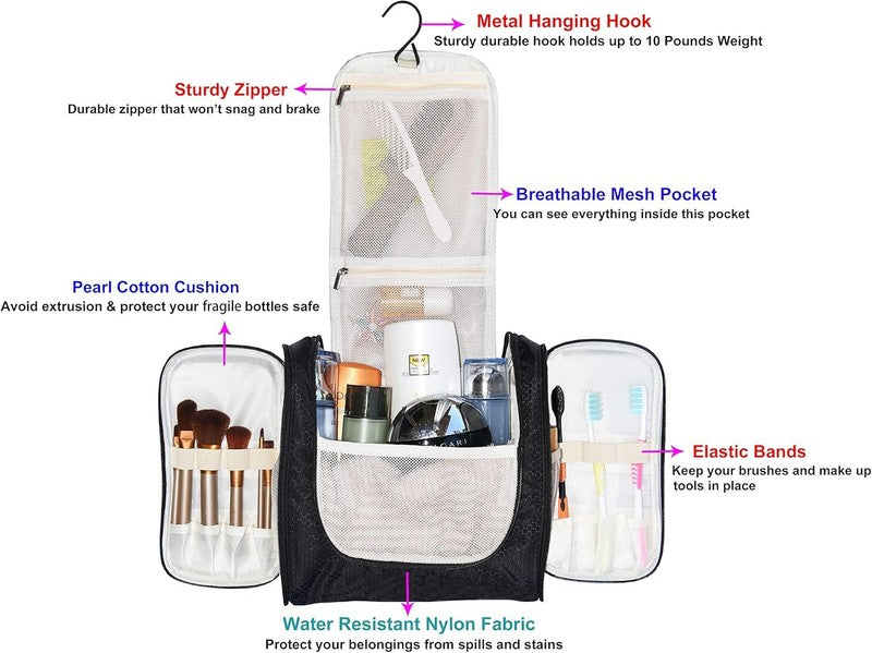 Hanging Toiletry Bag Extra Large Travel Organizer Waterproof Nylon Black1