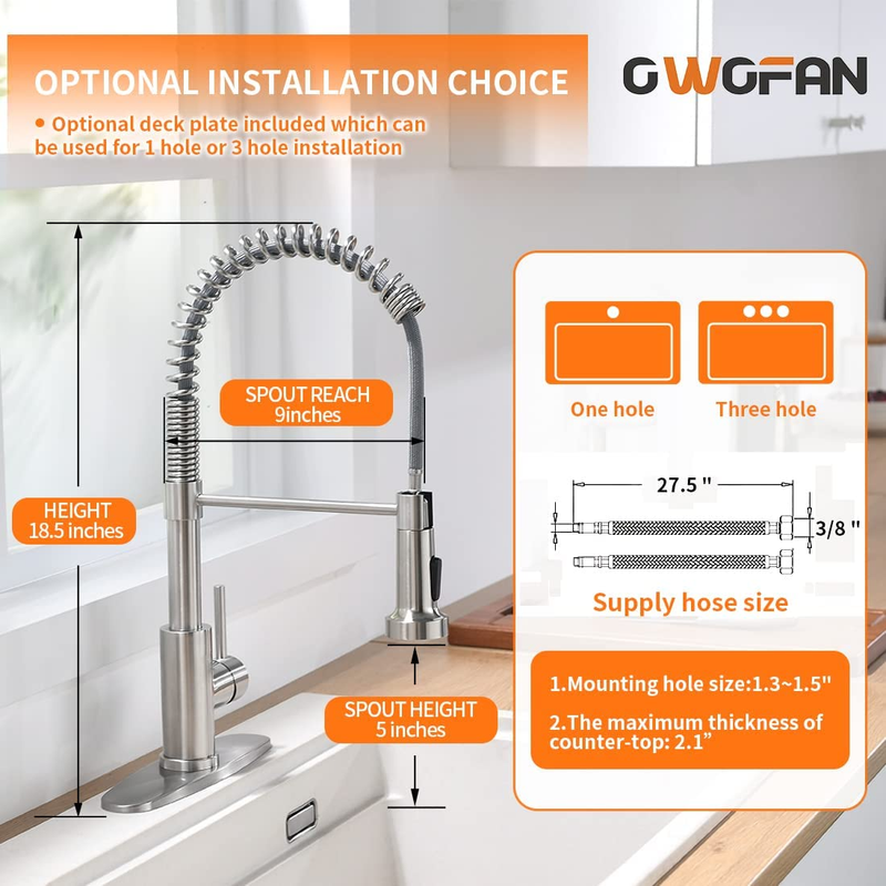 Kitchen Faucet Pull Down Sprayer Brushed Nickel 1 3 Hole Dual Function3