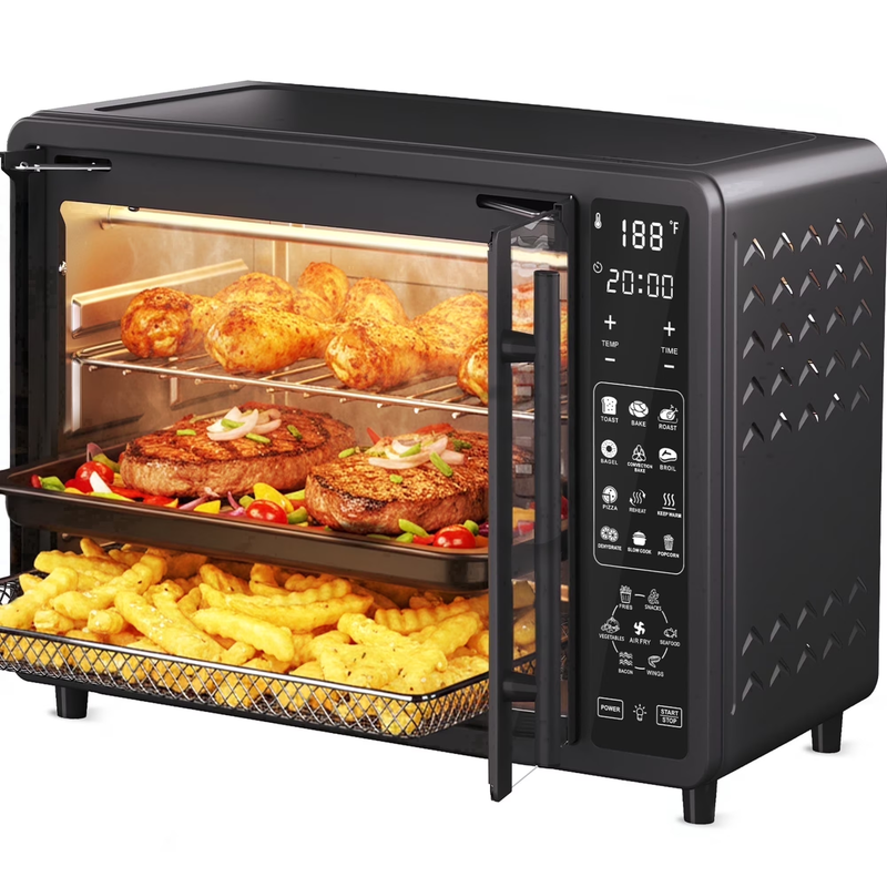 25 QT French Door Air Fryer Toaster Oven Combo, Bake, Broil, Roast, 19 Cooking F0