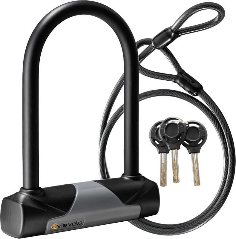 Bike U Lock with 4ft Cable Heavy Duty Anti-Theft 8mm Steel + 3 Keys for Bikes7
