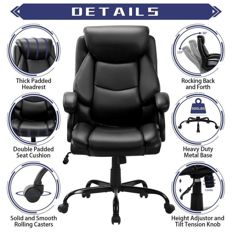 Big & Tall Ergonomic Office Chair 500LBS High Back Leather Adjustable Black NEW2