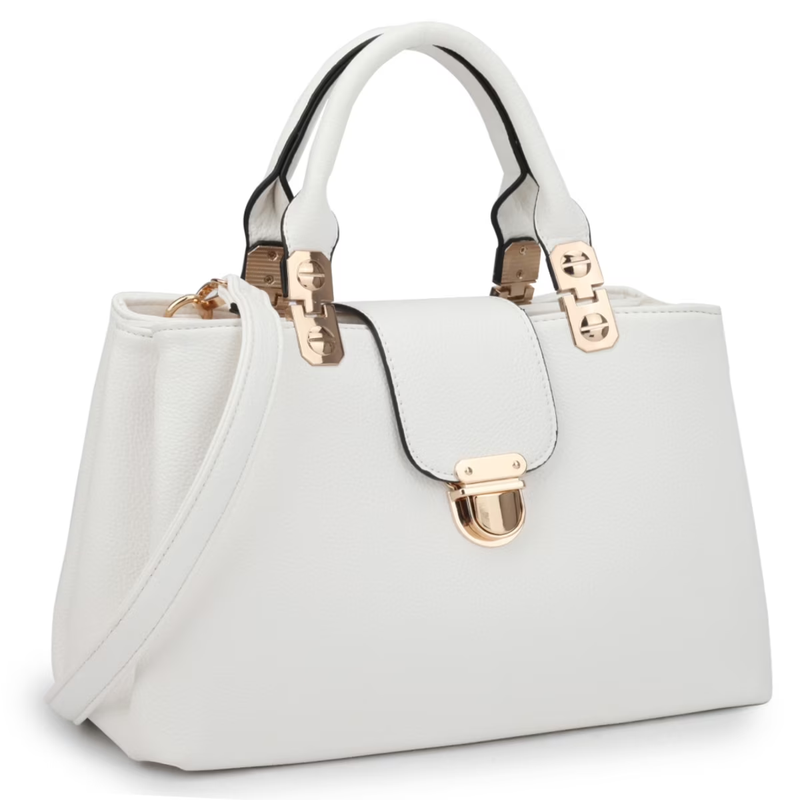 Women'S Vegan Leather Top Handle Satchel Handbag Medium Tote Bag, White9