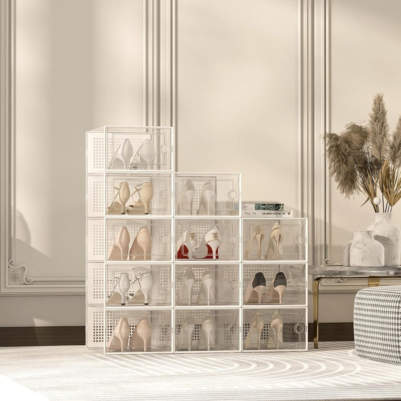 12 Pack X Large Clear Shoe Storage Boxes, Stackable Organizer Bins, White6