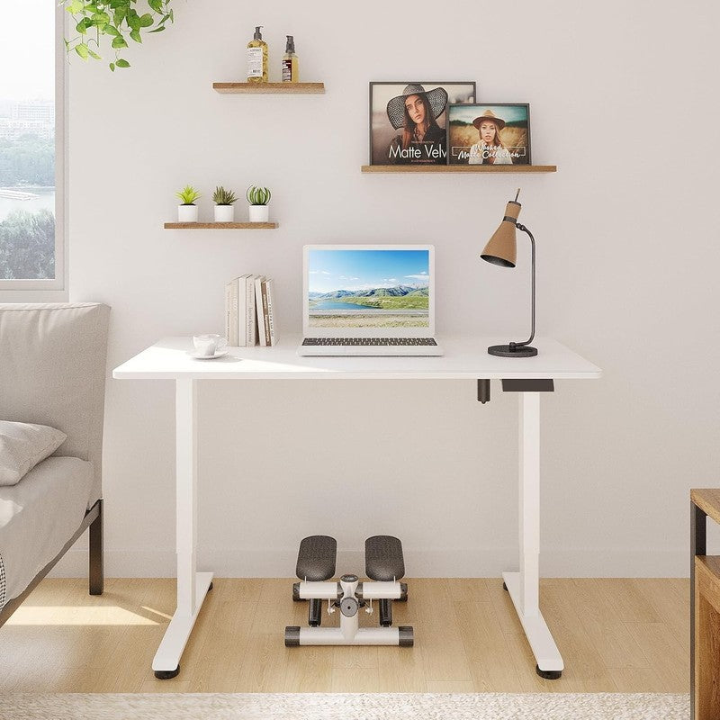 47.2" Electric Standing Desk Sit Stand Wood Top Home Office White1