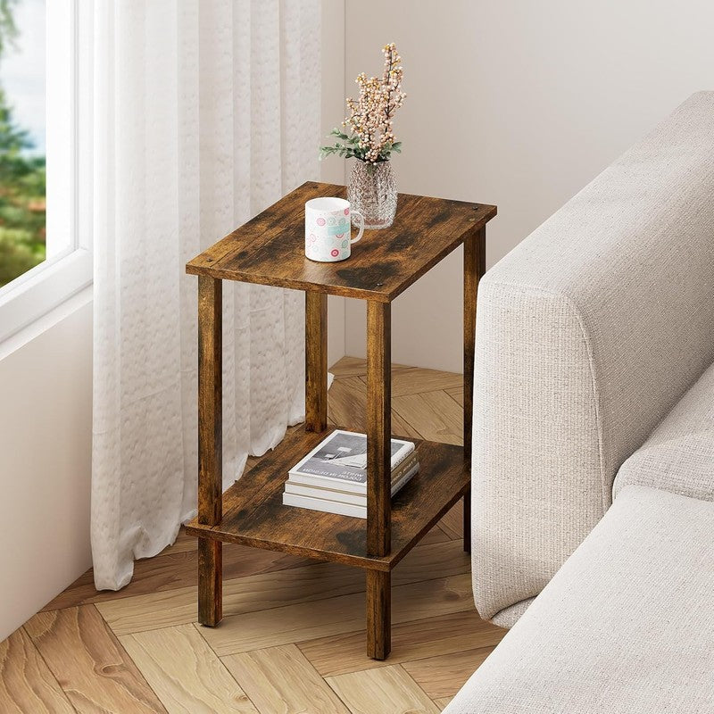 Set of 2 End Tables Nightstand 2 Tier Storage Shelf Side Table Brown3