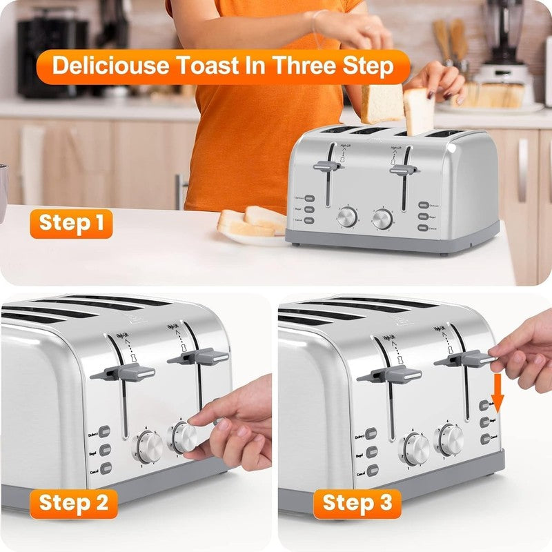 Retro 4 Slice Stainless Steel Toaster T-527 - Wide Slot, 7 Shades, Bagel, Waffle5