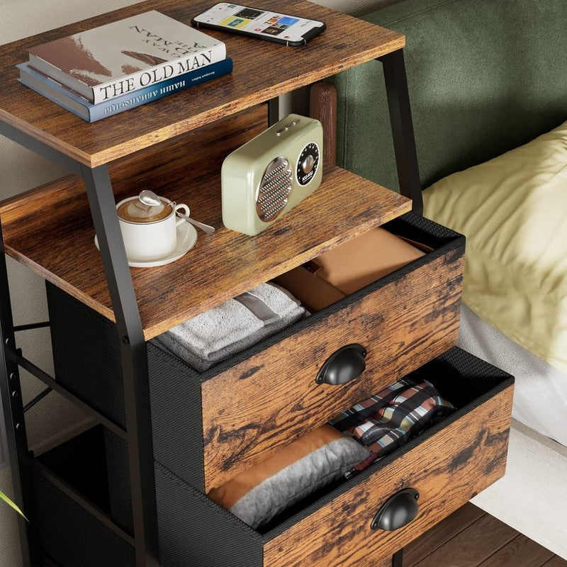 Nightstand with 3 Drawers and 2 Tier Shelf, Fabric Small Dresser Organizer Verti5