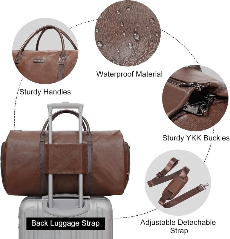 Leather Garment Duffle Bag Brown Waterproof Suit Travel Carry On Business3