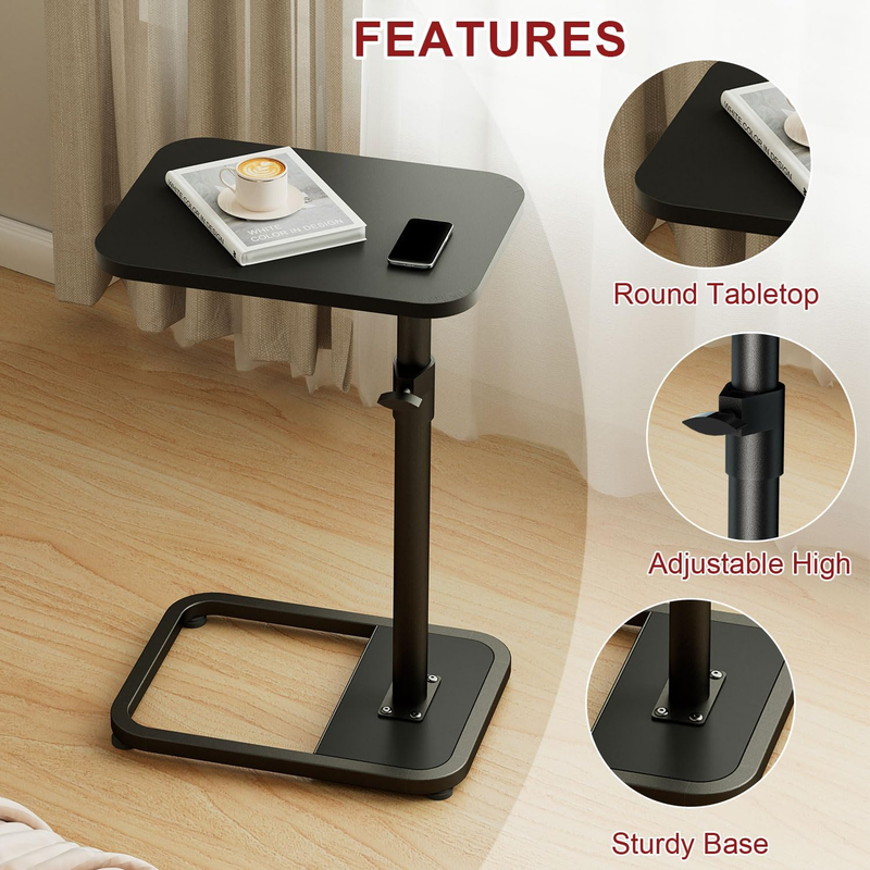 C Shaped Tv Trays Living Room End Table End Stand, Black Minimalist Wooden C Tab4
