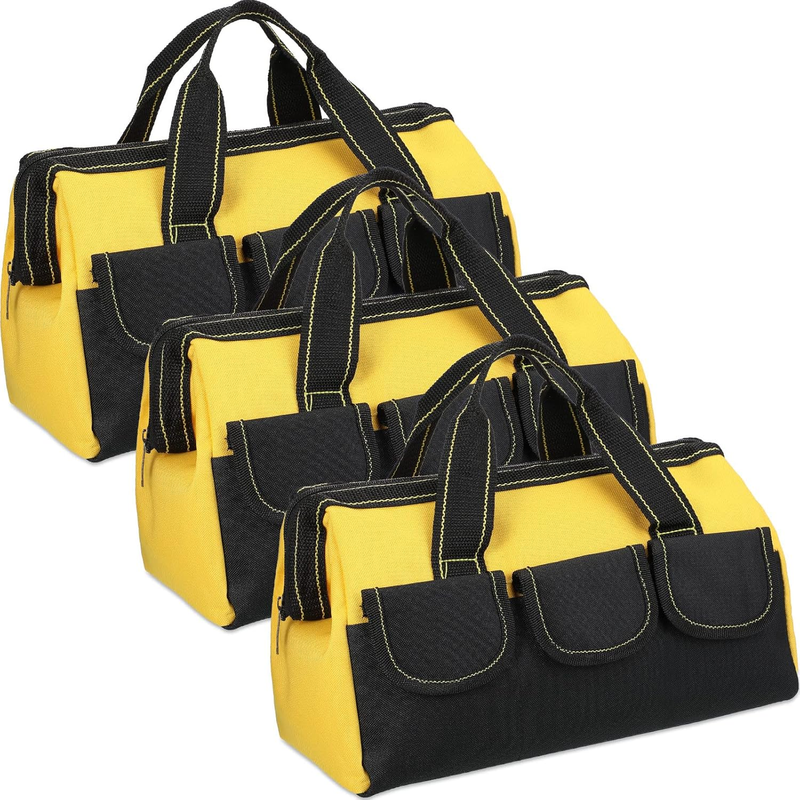 3 Pack Tool Bag 16" Waterproof Hard Bottom Heavy Duty Electrician Tote Yellow9