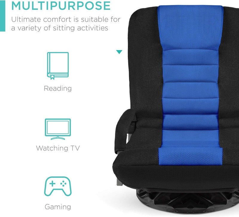 Gaming Floor Rocker Chair 360° Swivel, Lumbar Support, Foldable Back Black/Blue3