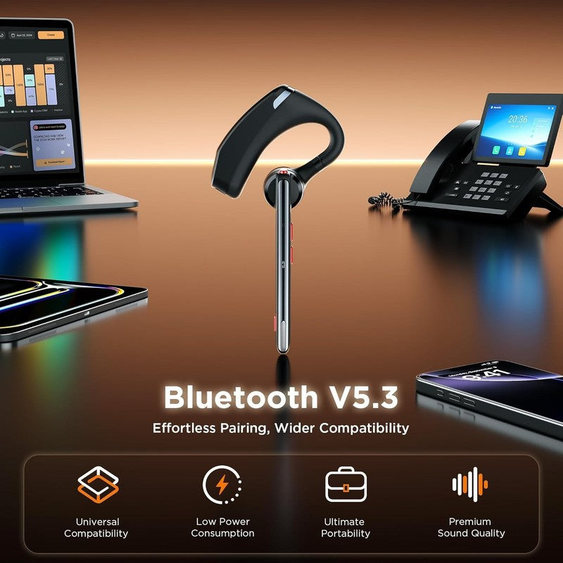 Bluetooth Headset V5.3 Wireless Dual Noise Cancel Mics 300H Standby w/ Case6
