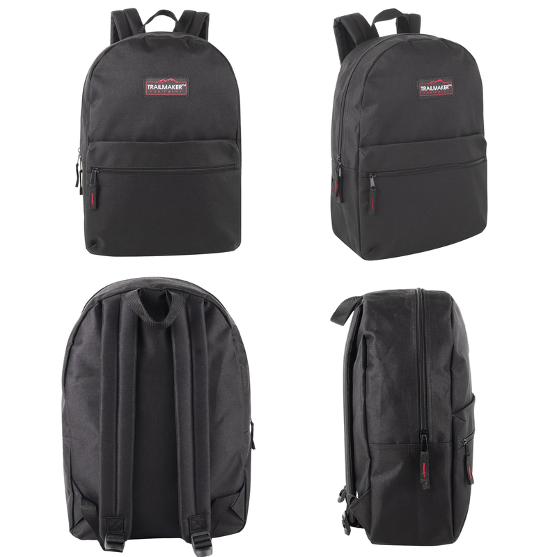 Black Classic Backpack 17" Dual Zipper School Travel Bag2
