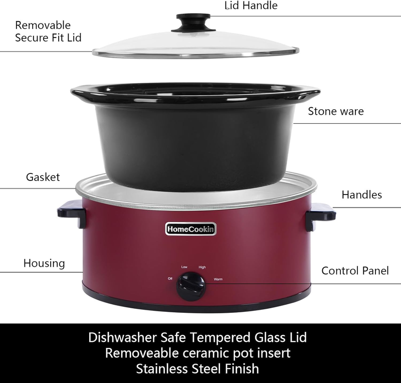 7Qt Oval Slow Cooker Manual 3-Setting Red Stainless Steel Warmer2