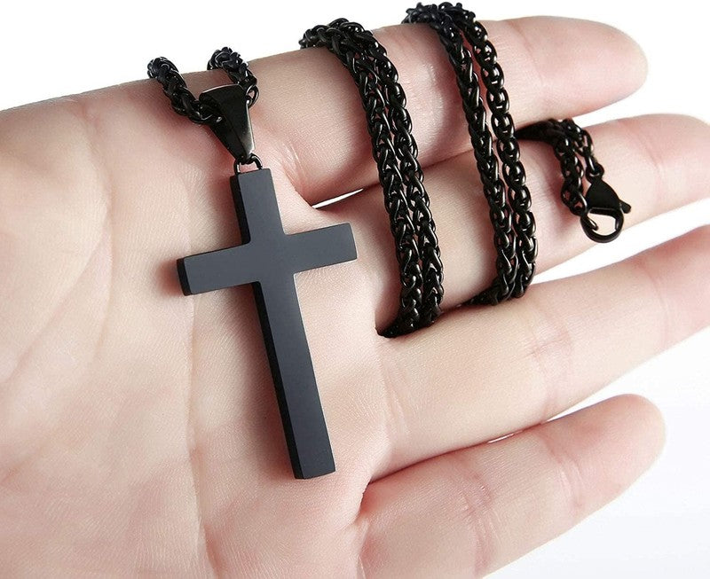 Black Cross Necklace for Men Stainless Steel Christian Pendant Gift for Teen Dad2