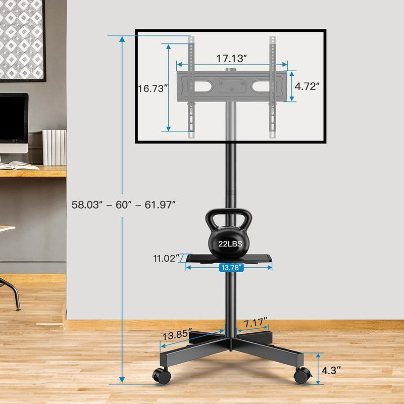Mobile TV Stand with Wheels for 23–60" Flat/Curved TVs, Max VESA 400x4008