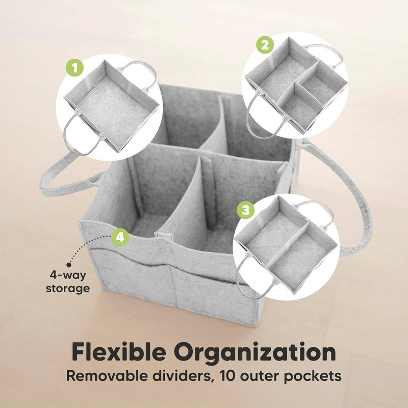 Baby Diaper Caddy Organizer w/ Handle, Portable Nursery & Car Storage Gray3