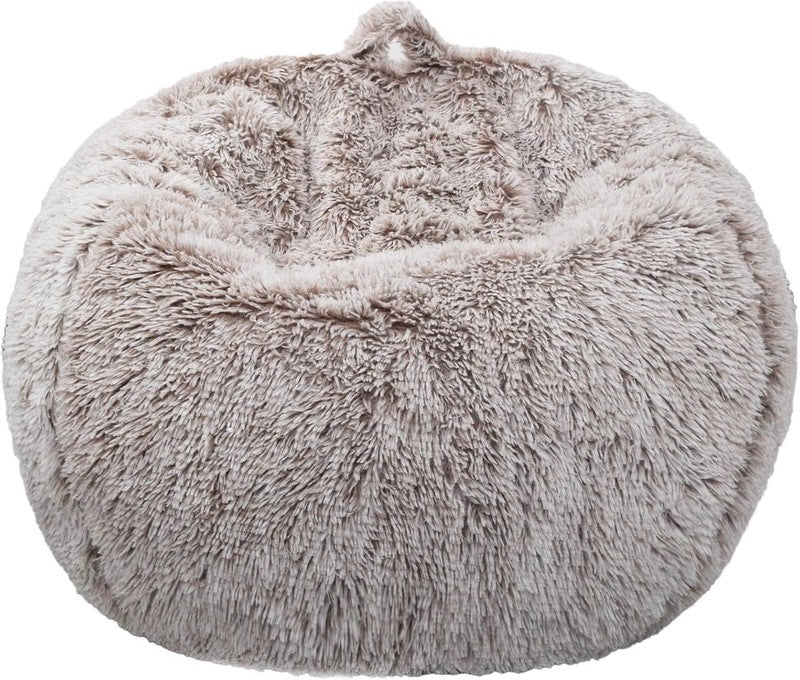 Fluffy Stuffed Animal Storage Bean Bag Cover Faux Fur Heather Camel1