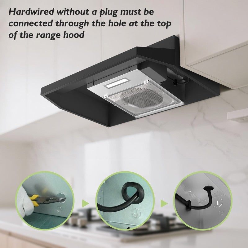 Black 24" Under Cabinet Range Hood 300CFM 2-Speed Ducted/Ductless5