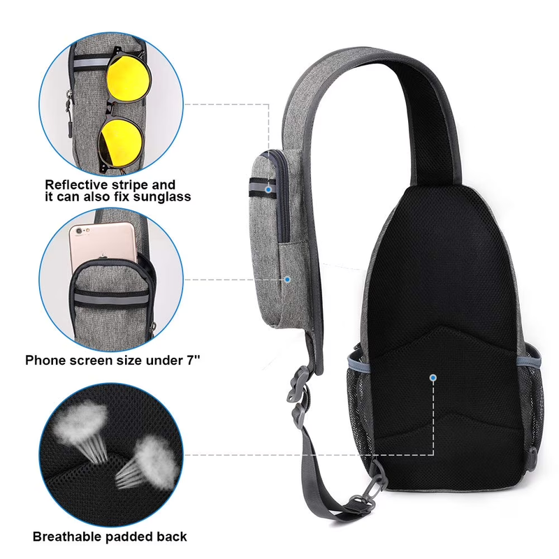 Unisex Hiking Travel Nylon Sling Bag Cross Body Shoulder Chest Bag,Light Gray2