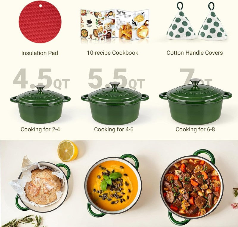 5.5QT Cast Iron Dutch Oven w/ Lid Sourdough Baking Glossy Green6