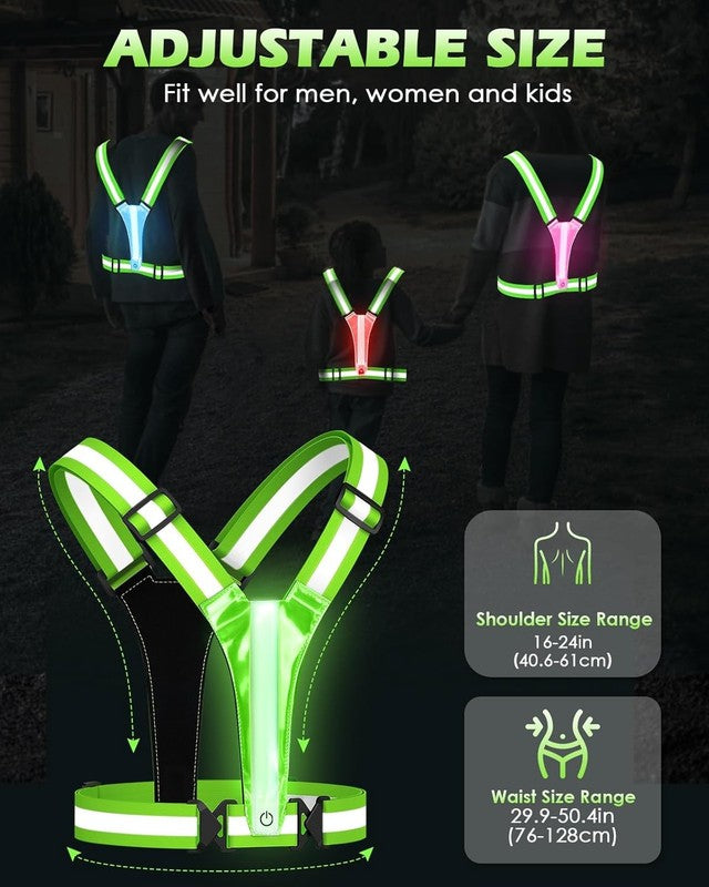 LED Reflective Vest Running Gear, 5 Lights Colors High Visibility Reflective Run4