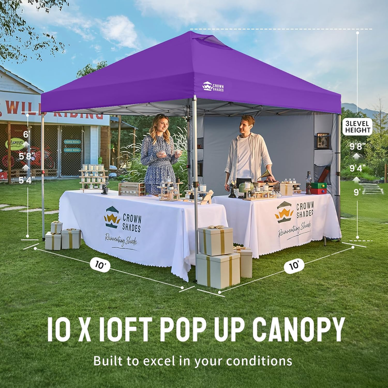 Crown Shades 10x10 Pop Up Canopy Tent w/ Sidewall Easy Setup Sun Shelter Purple6