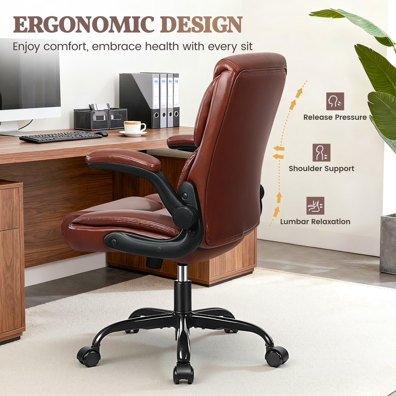 High Back Leather Office Chair 400LB Adjustable Desk Chair Dark Brown5