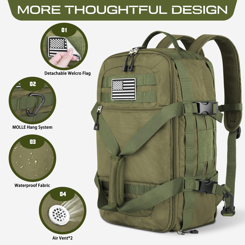 45L Gym Duffle Backpack 3‑in‑1 Duffle & Backpack w/ Shoe Compartment Green2