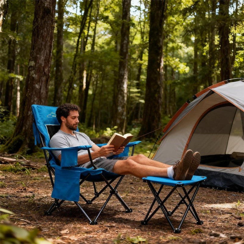 Oversized Padded Camping Chair with Footrest Stool Heavy Duty Cooler Bag Chair f1
