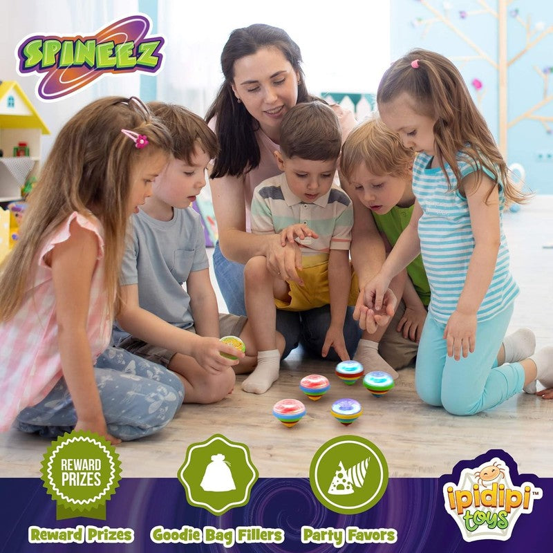 Spineez Light up Spinning Tops – 12-Pack LED Spinner Toys for Kids – Ideal Stock2