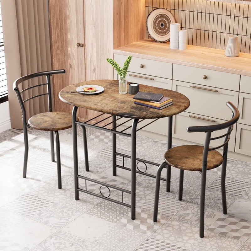3 Piece Wood and Metal Dining Set, Small Dining Table for 2 ,For Living Room, Di0